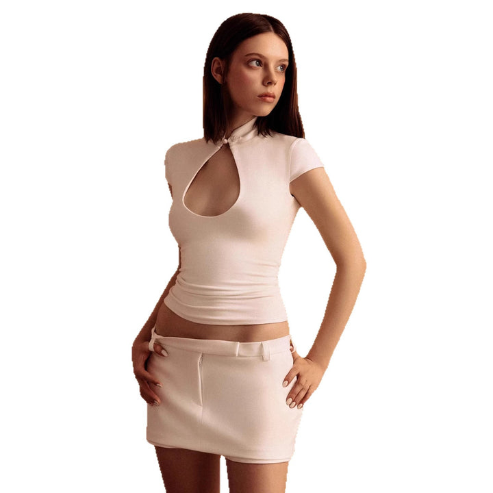 Damen figurbetontes Oberteil mit Choker-Ausschnitt Drune