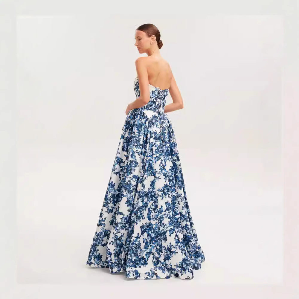 Damen Elegantes Blütenmuster-Maxikleid mit schulterfreiem Design Drune