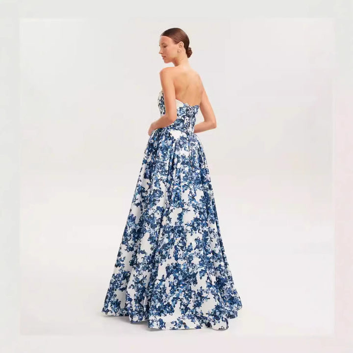 Damen Elegantes Blütenmuster-Maxikleid mit schulterfreiem Design Drune
