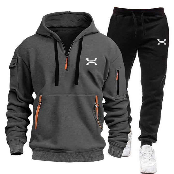 Drune Herren Hoodie-Trainingsanzug mit Reißverschlusstaschen