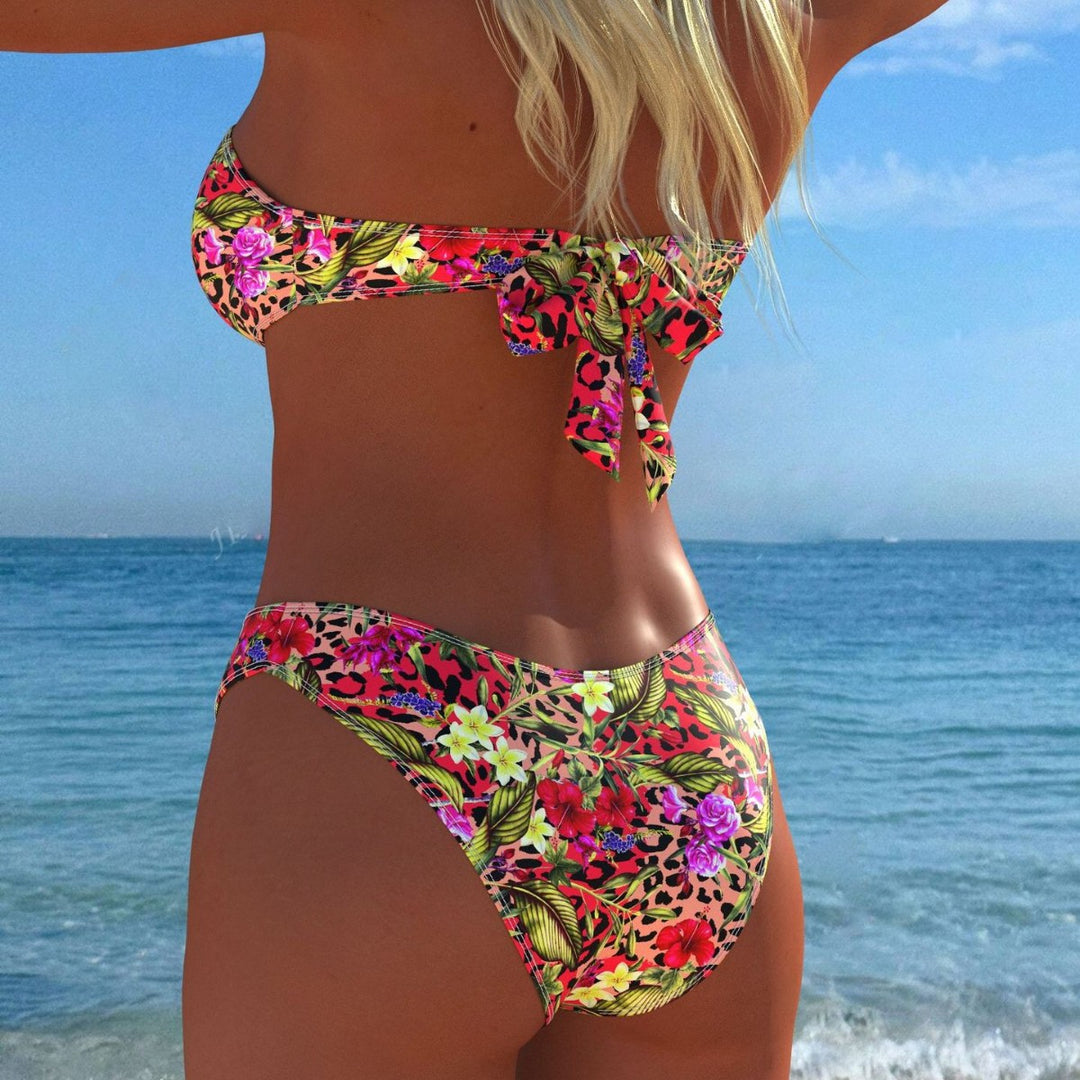 Damen Bandeau-Bikini mit floralem Muster und hohem Beinausschnitt Drune