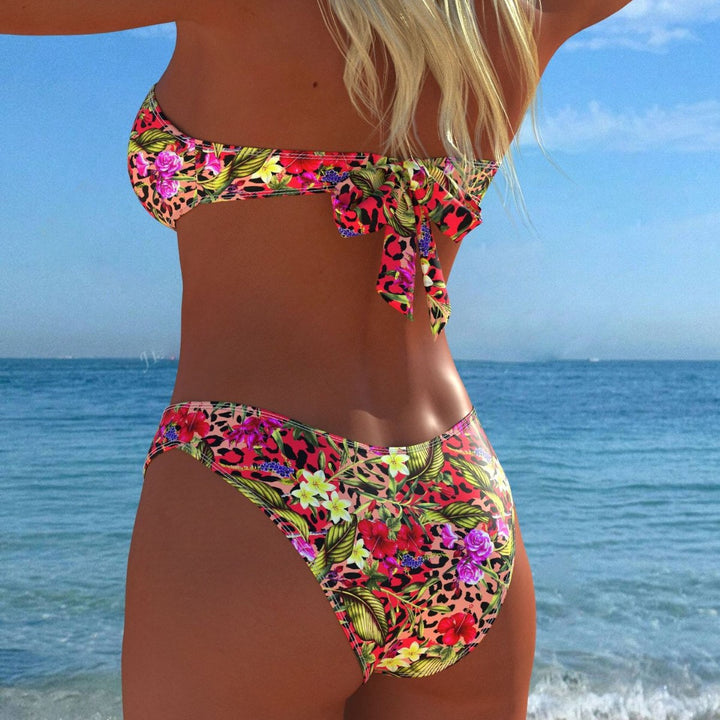 Damen Bandeau-Bikini mit floralem Muster und hohem Beinausschnitt Drune