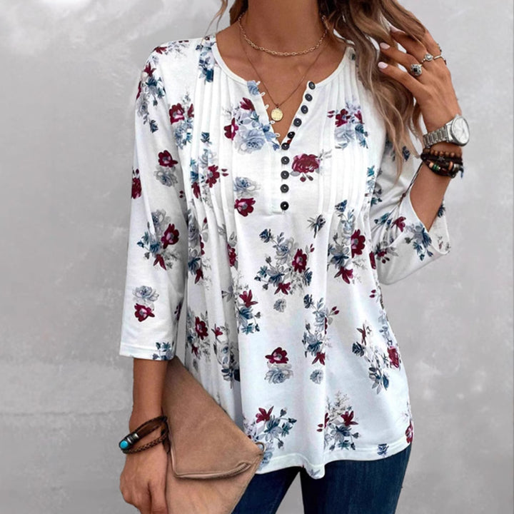 Damen Bluse mit floralem Print und Knopfdetails Drune
