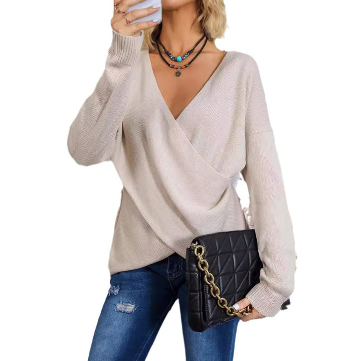 Damen Wickelpullover mit tiefem V-Ausschnitt und lässigem Schnitt Drune