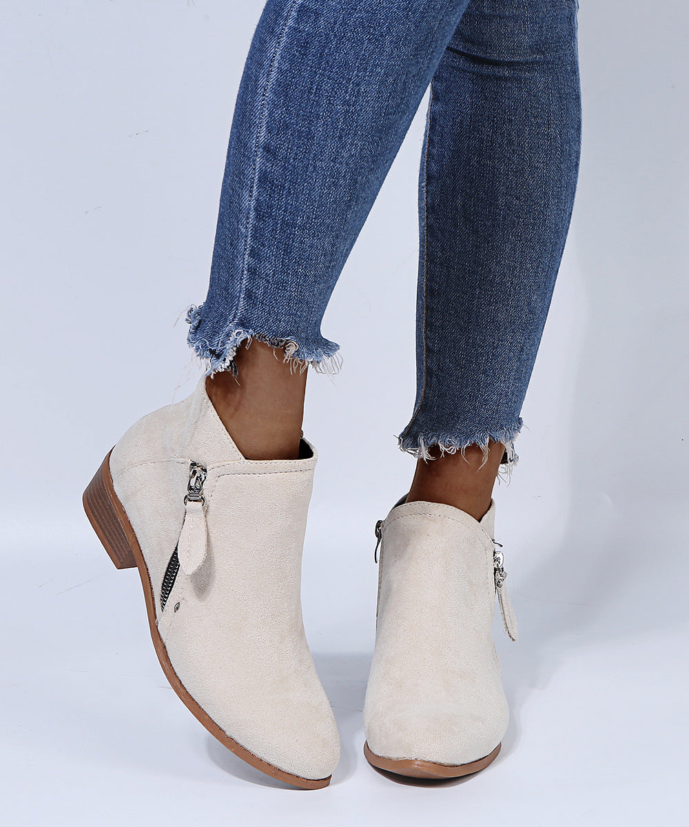 Damen nan kurze Ankle-Stiefelette mit seitlichem Reißverschluss, geschichtetem Blockabsatz und mandelförmiger Zehenpartie Drune