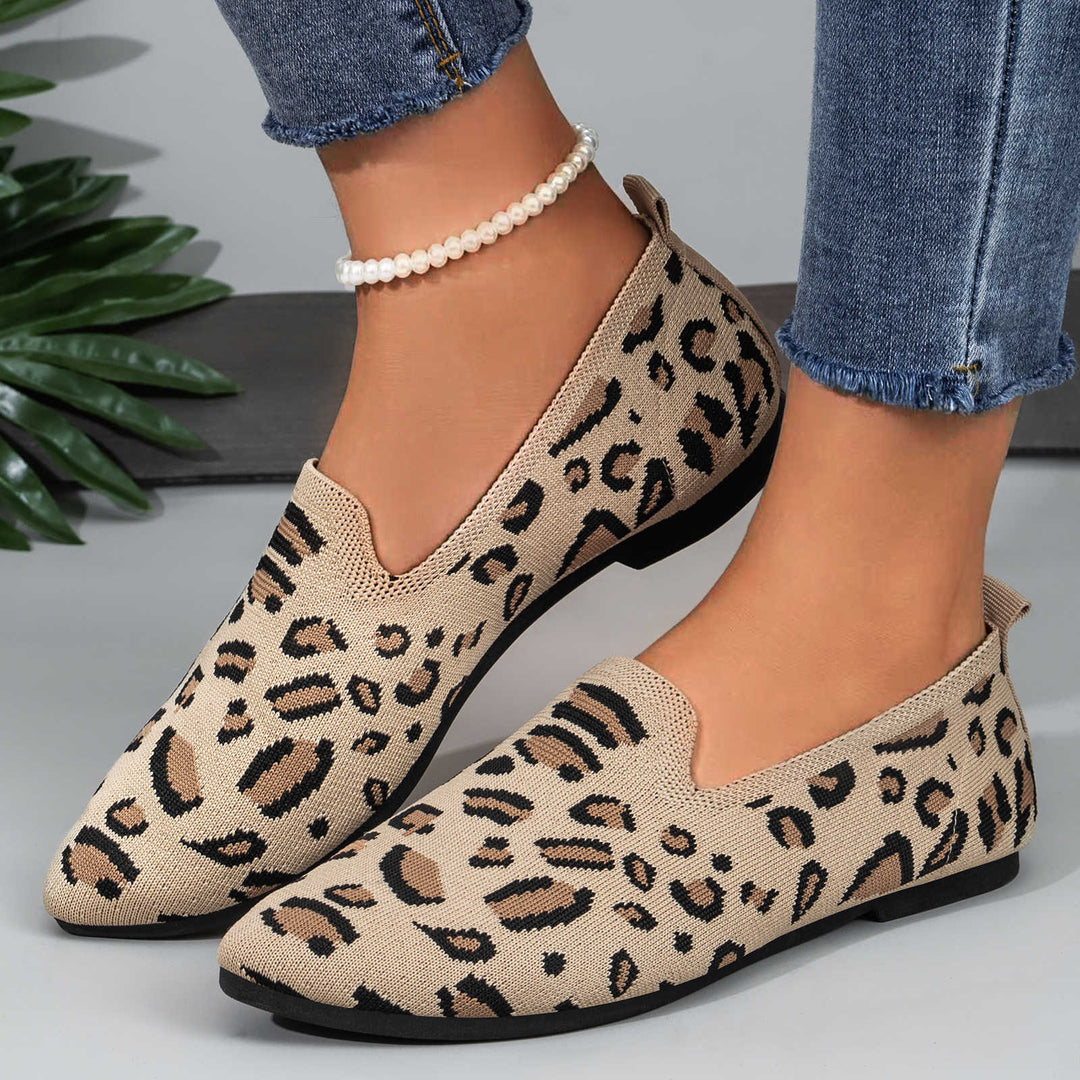 Damen nan gestrickter Slip-On Loafer mit Leo-Jacquard, gepolstertem Komfortfußbett und rutschfester EVA-Sohle Drune