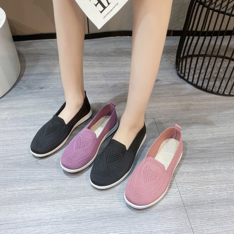 Damen bequeme Slip-On Sneakers mit atmungsaktiver Strick-Oberfläche Drune