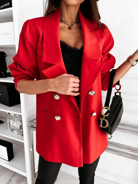 Damen eleganter Oversize-Blazer mit Taschen und Knopfdetails Drune