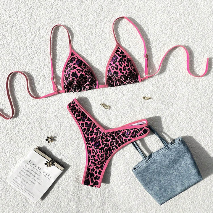 Damen Triangel-Bikini-Set mit tierischem Muster und verspieltem Design Drune
