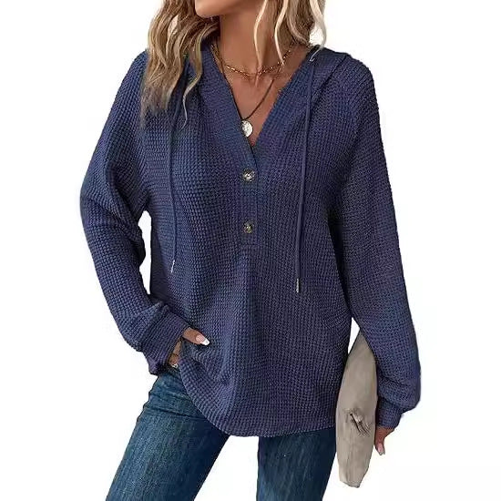 Damen lässiger Hoodie mit Knopfdetails und weit geschnittenen Ärmeln Drune