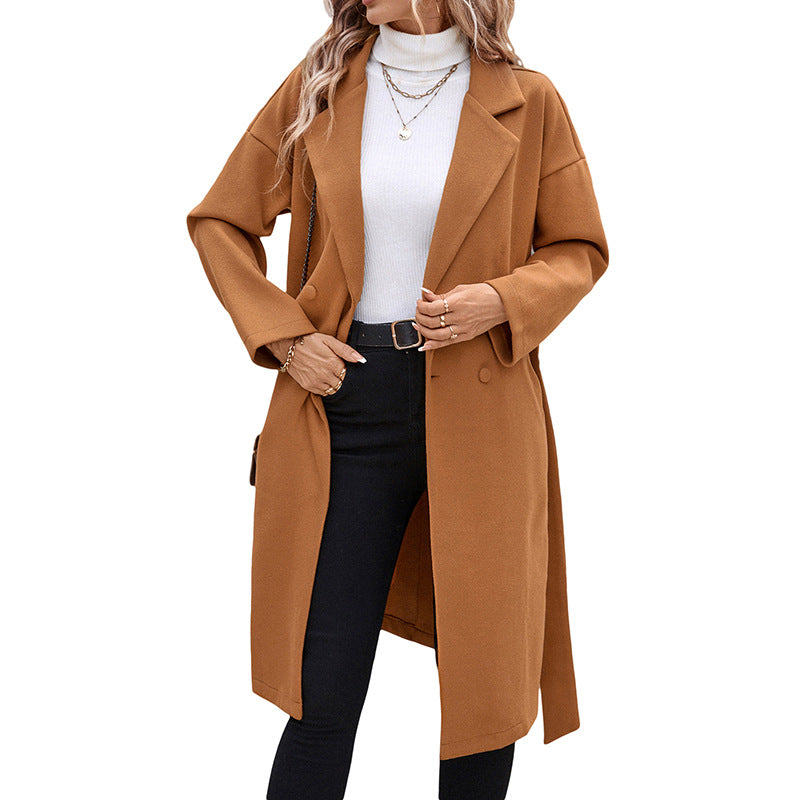 Damen eleganter Trenchcoat mit taillierbarem Gürtel und modernem Schnitt Drune
