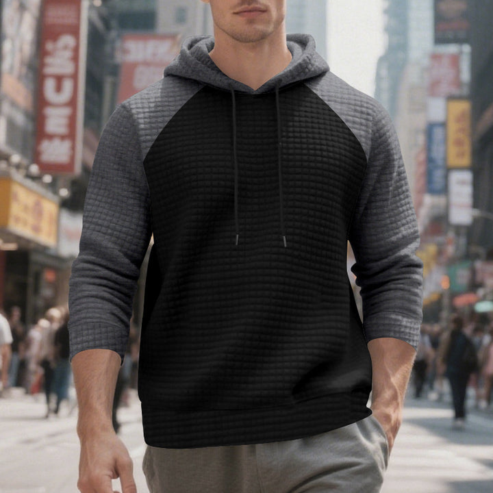 Herren nan strukturierter Raglan-Kapuzenpullover mit Waffelstruktur, Kordelzugkapuze und gerippten Bündchen Drune