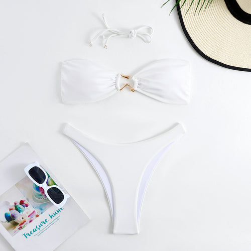 Damen Bandeau Bikini mit elegantem Gold-Detail Drune