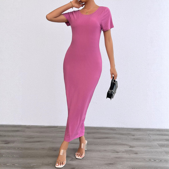 Damen Rippstrick Maxikleid mit figurbetonendem Schnitt und kurzem Ärmel Drune