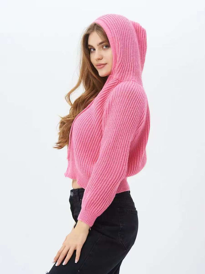 Damen Kuscheliger Kapuzenpullover im Rippdesign mit cropped Schnitt Drune
