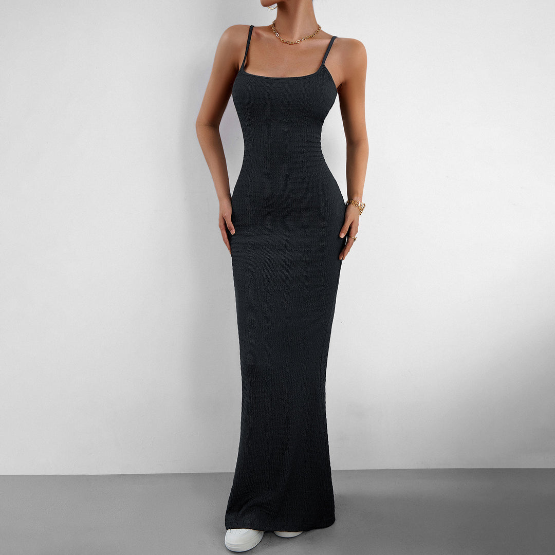 Damen figurbetontes Maxikleid mit schmalem Schnitt und Trägerdetails Drune