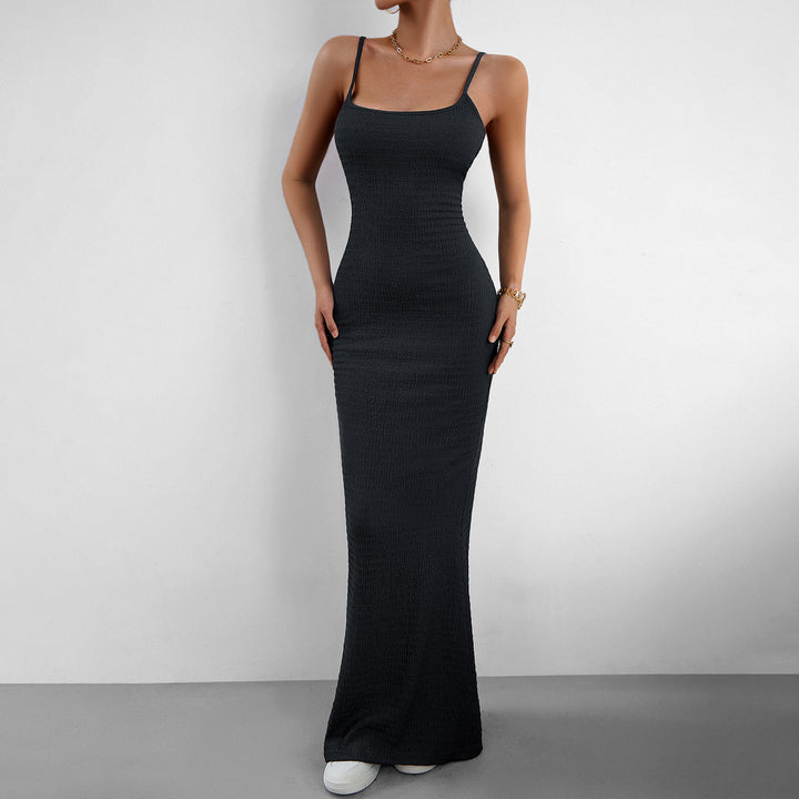 Damen figurbetontes Maxikleid mit schmalem Schnitt und Trägerdetails Drune