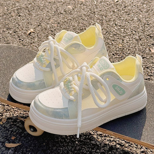 Damen Sportliche Plateau Sneakers mit atmungsaktiver Mesh-Oberfläche und modischen Details Drune