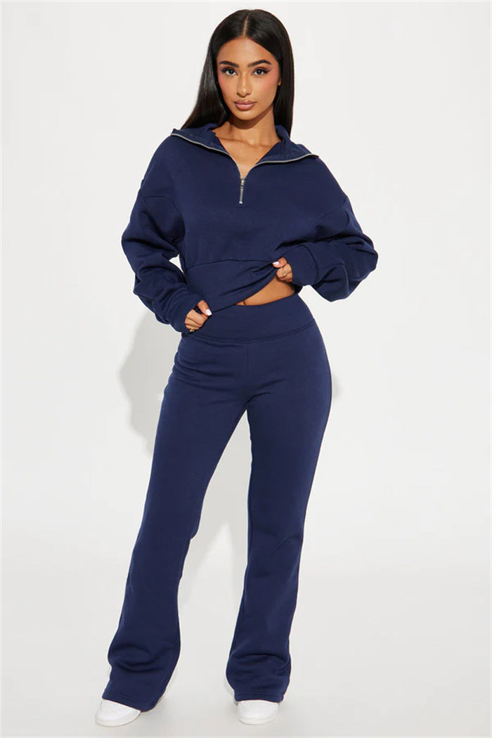Damen Sportlicher Fleece-Loungewear-Anzug mit Reißverschluss Drune