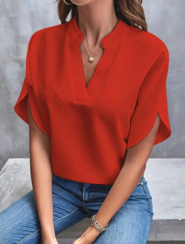Damen elegantes Oberteil mit modernen Seitenschlitzen und V-Ausschnitt Drune