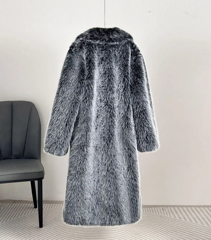 Damen Eleganter Pelzmantel mit großen Taschen Drune