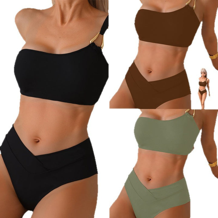 Damen Bikini-Set mit verstellbarem Oberteil und hohem Bund Drune