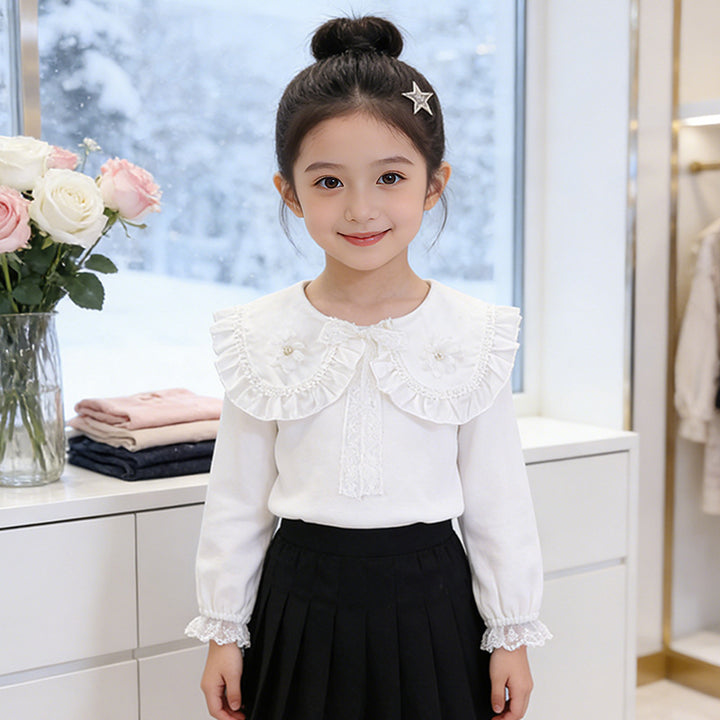 Mädchen Bluse mit Rüschenkragen und floralem Detail Drune