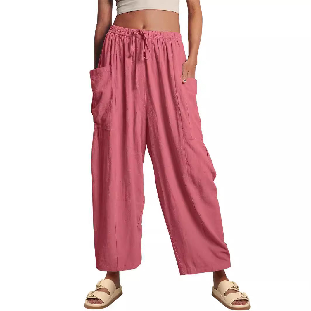 Damen Bequeme Leinen-Hosen mit praktischen Seitentaschen Drune