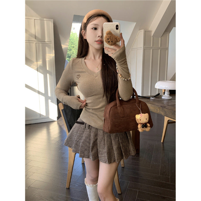 Damen Langarmshirt mit V-Ausschnitt und eleganten Rippstrukturen Drune