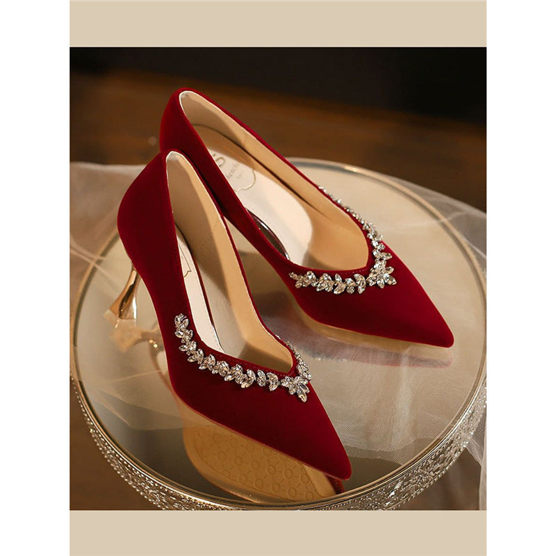 Damen elegante spitze Pumps mit Kristallverzierung Drune