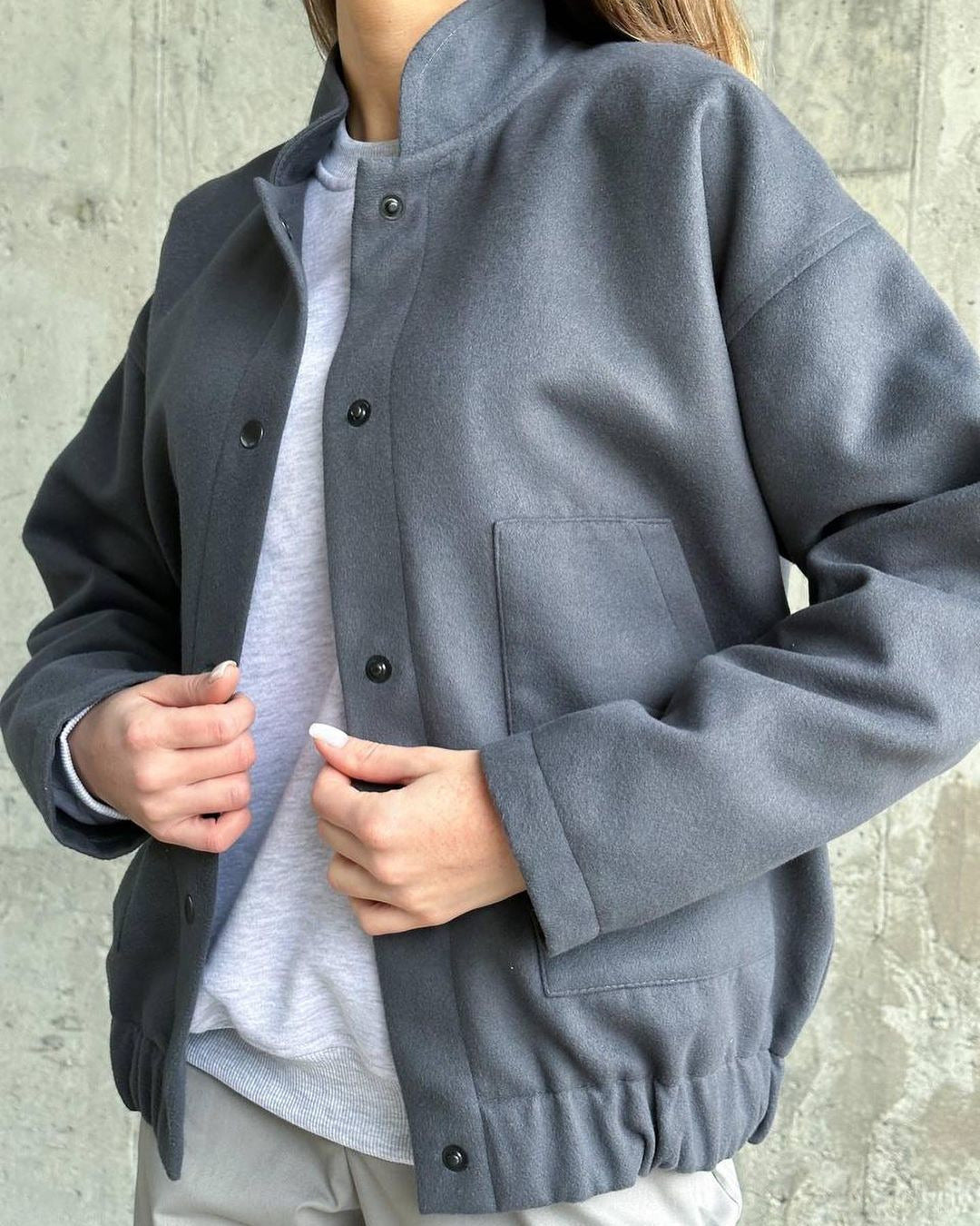 Damen lässige Collegejacke mit Knopfverschluss und Taschen Drune