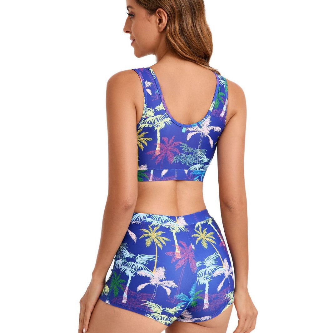 Damen Sportlicher Bikini-Set mit bequemer Shorts und elegantem Palmendruck Drune