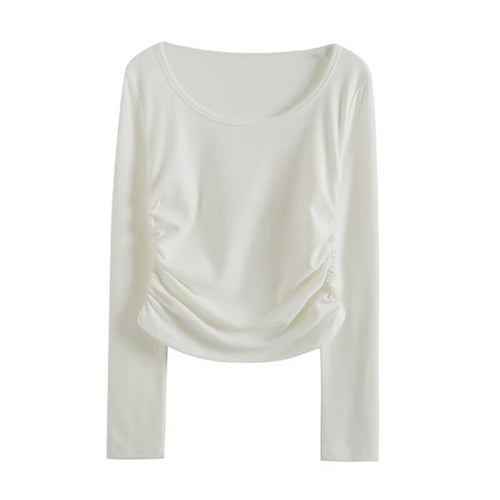 Damen Langarmshirt mit eleganter Raffung und U-Boot Ausschnitt Drune