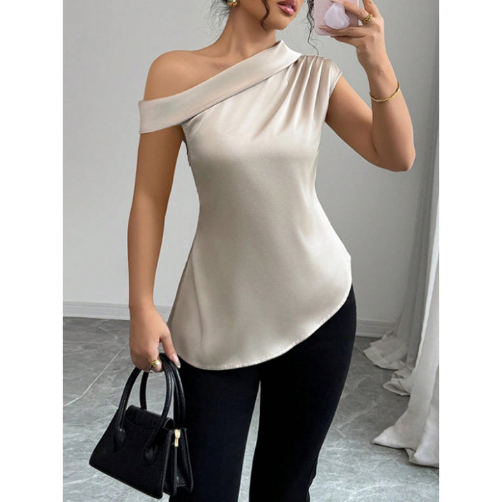 Damen charmantes asymmetrisches Oberteil mit Rüschendetails und einer Schulter Drune