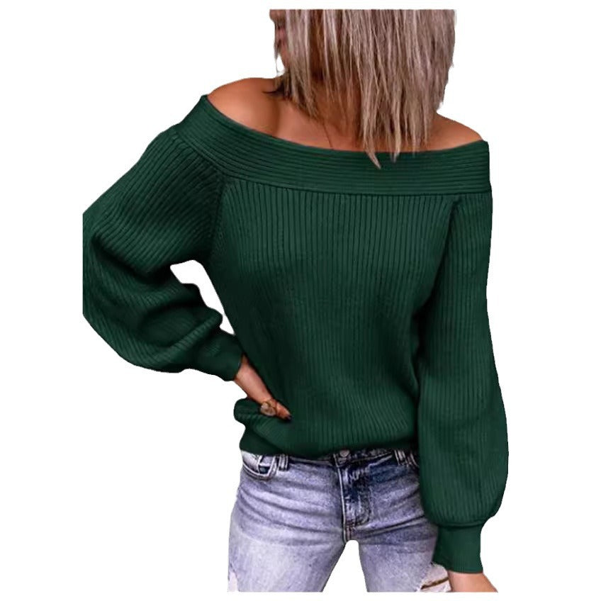 Damen Off-Shoulder Pullover mit voluminösen Ärmeln Drune