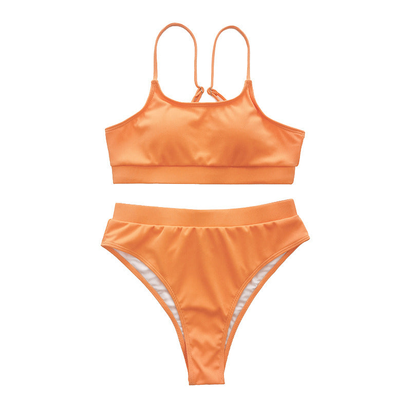 Damen High-Waist-Bikini-Set mit geripptem Oberteil Drune