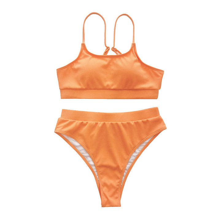 Damen High-Waist-Bikini-Set mit geripptem Oberteil Drune