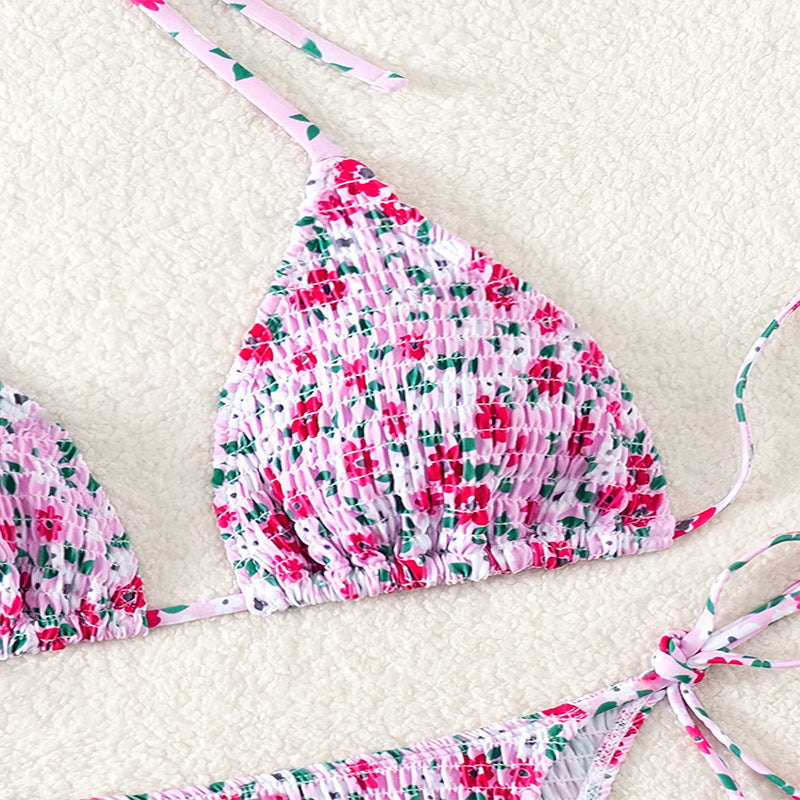 Damen Triangel-Bikini mit floralen Mustern und verstellbaren Bindebändern Drune