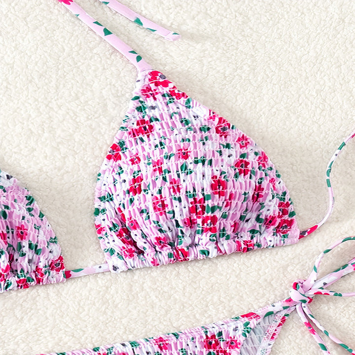Damen Triangel-Bikini mit floralen Mustern und verstellbaren Bindebändern Drune