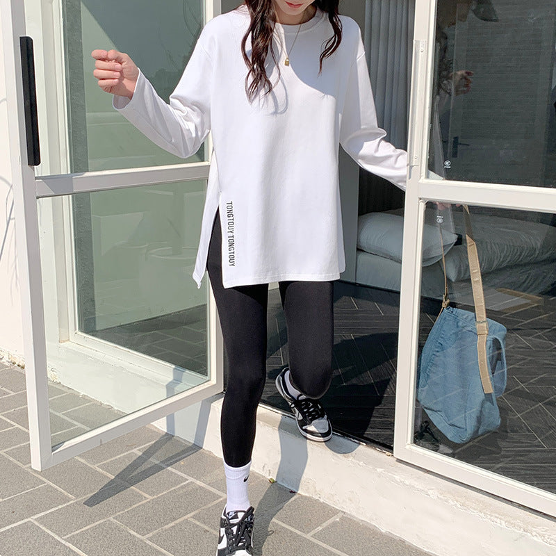 Damen lässiges Langarmshirt mit asymmetrischem Schnitt und modernen Schriftzug Drune