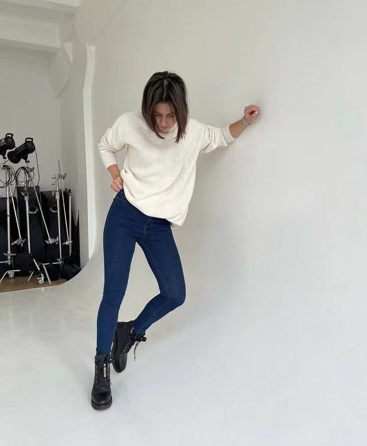 Damen Lässiger Rollkragenpullover aus hochwertigem Strick Drune