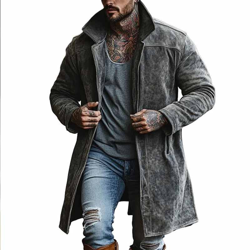 Herren modischer Langmantel aus weichem Wildleder Drune
