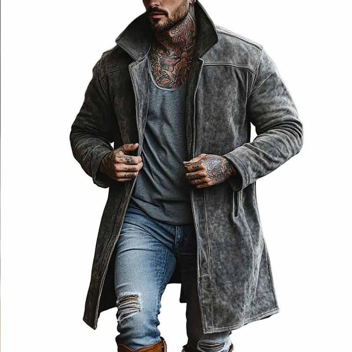 Herren modischer Langmantel aus weichem Wildleder Drune