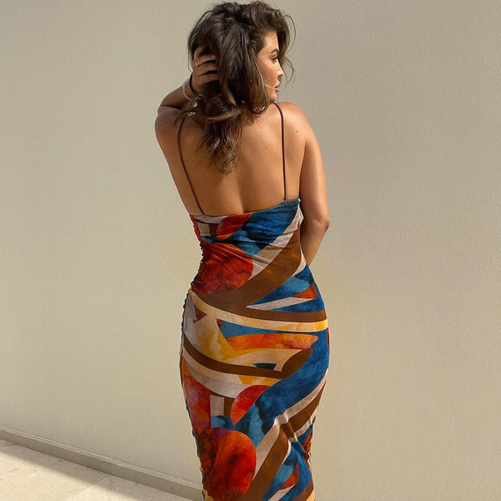 Damen Maxikleid mit hohem Schlitz und modernem Zebramuster Drune