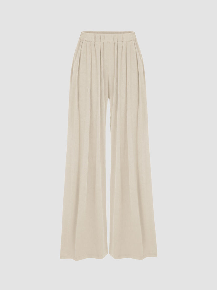Damen weite Palazzo-Hose mit eleganten Falten und elastischem Bund Drune