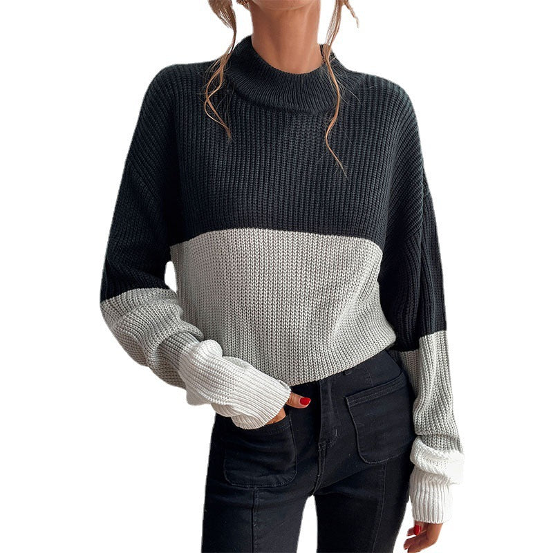 Damen Grobstrick Pullover mit innovativem Farbblockdesign Drune
