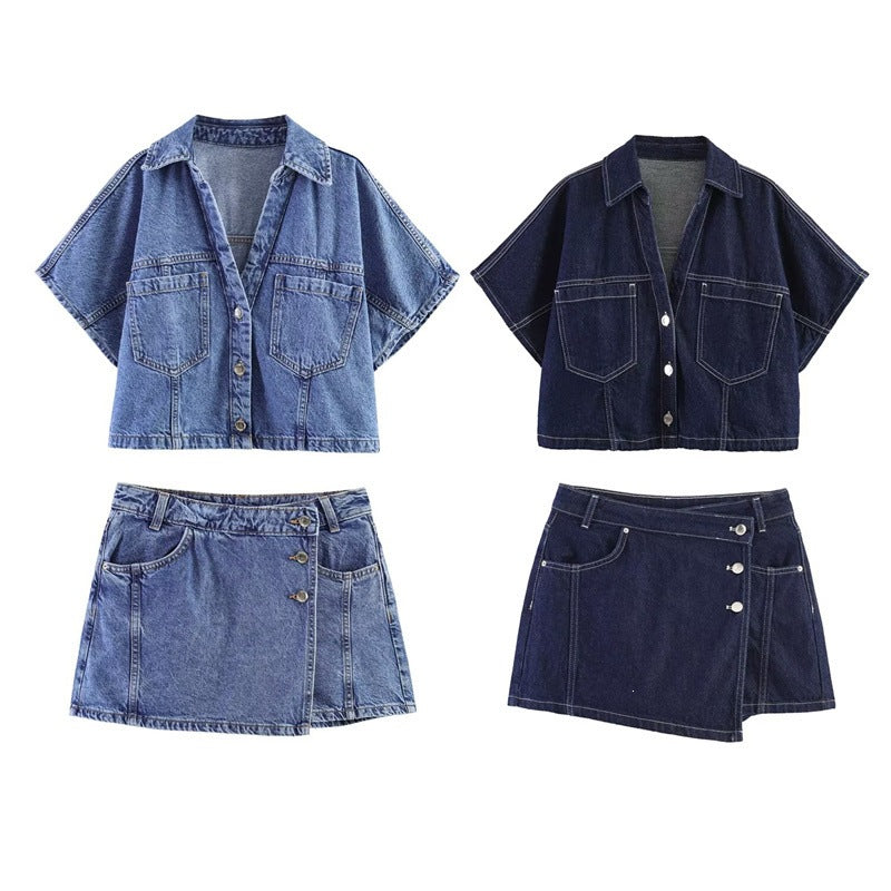 Damen Denim-Minirock im asymmetrischen Schnitt mit dekorativen Knöpfen Drune