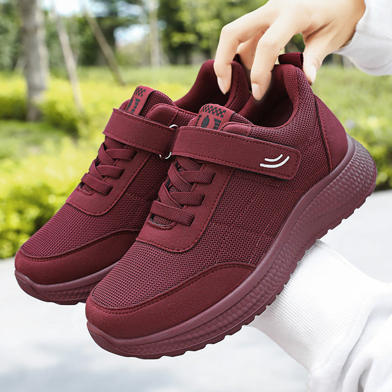 Damen nan leichter Alltag-Walking-Sneaker mit Klettverschluss und elastischer Schnürung, stoßdämpfender EVA-Zwischensohle und gepolstertem Fersenkragen Drune