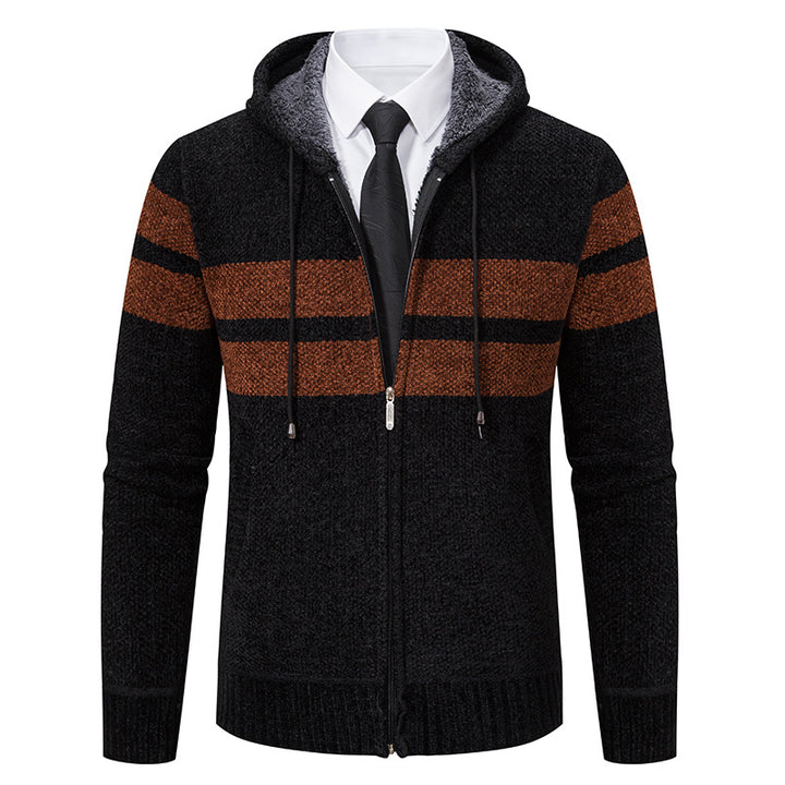 Herren nan gestrickte Kapuzenjacke mit Teddyfutter, verdecktem Reißverschluss und kontrastreifen Drune