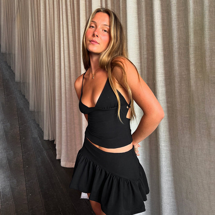 Damen Set aus Spaghetti-Top und Rüschensrock Drune